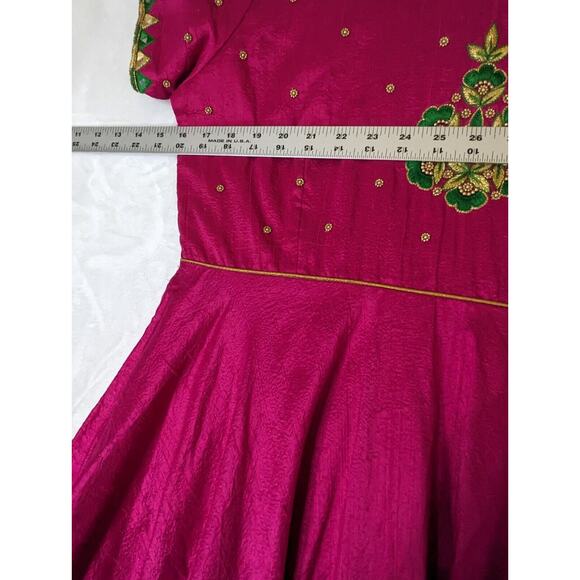 Indian Dress Magenta Full Pullover Silk Dupuoni Beaded Mirrors See Description - Picture 5 of 16